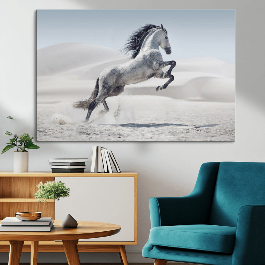 Prancing Horse Desert Large Wall Art Canvas Print, Majestic Horse Animal Artwork