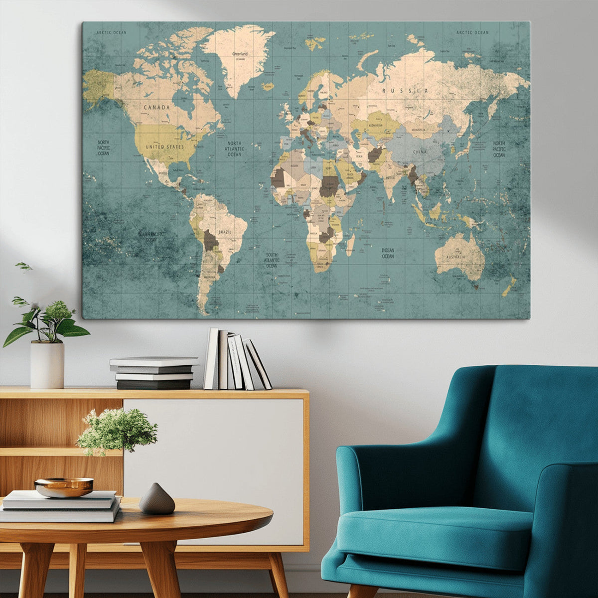 Classic World Map Canvas Print | Framed Vintage Map Wall Art