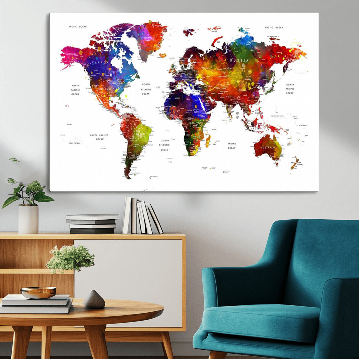 World Map Canvas Print | Detailed Map of the World Wall Art