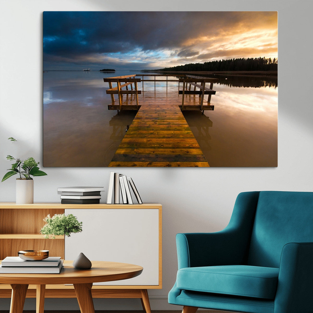 Serene Lake Pier at Sunset Canvas Print | Landscape Wall Art | Ready to Hang