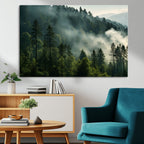 Misty Forest Wall Art Premium Canvas Print, Foggy and Serene Atmosphere