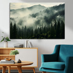 Captivating Misty Forest Wall Art Premium Canvas Print, A Foggy and Serene Atmosphere