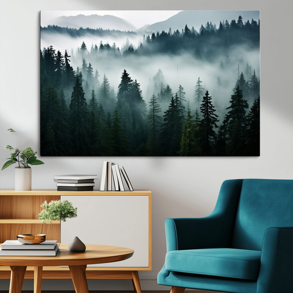 Captivating Misty Forest Wall Art Canvas, Premium Canvas Print of a Foggy and Serene Atmosphere