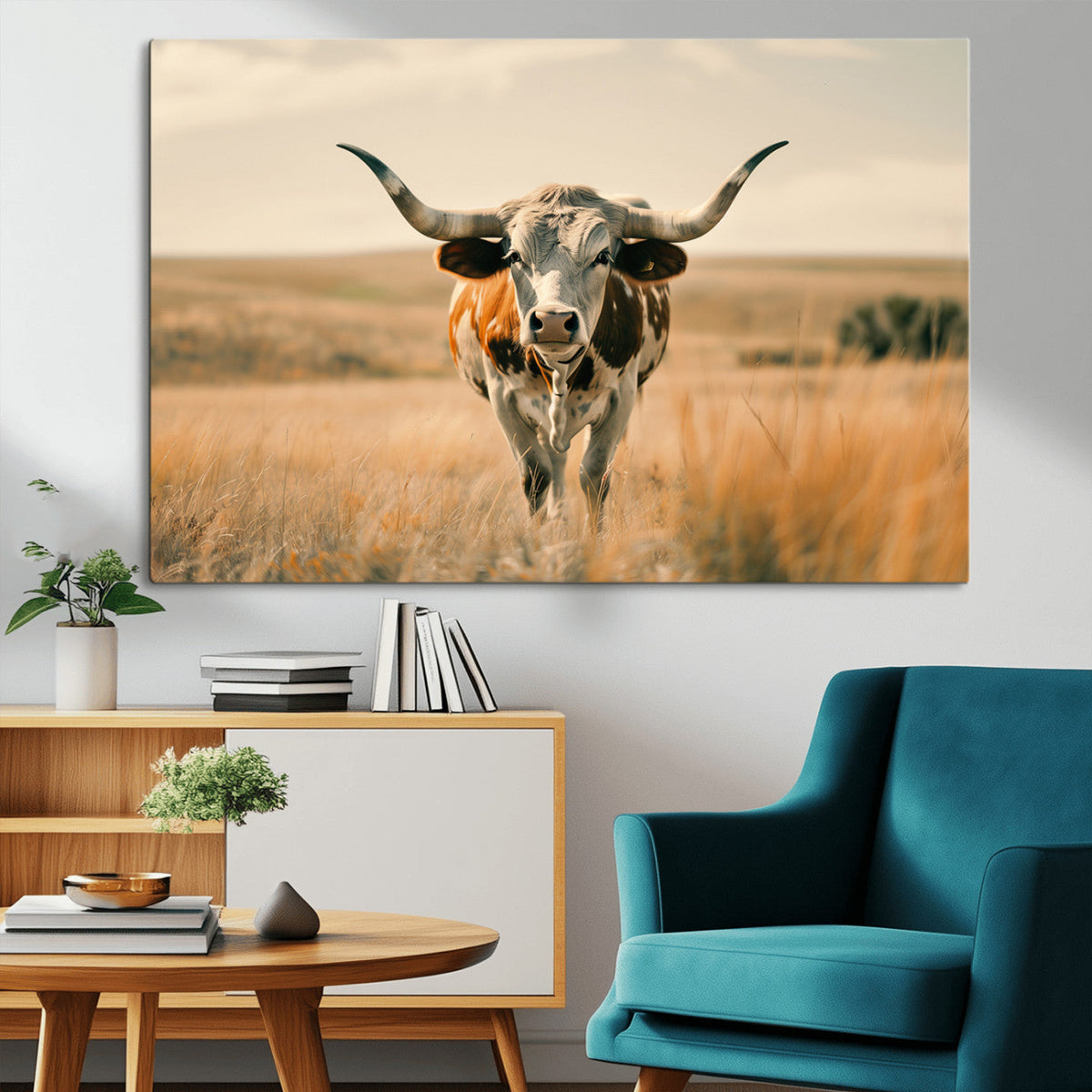 Texas Cow Wall Art Canvas Print for Farm House Wall Decor