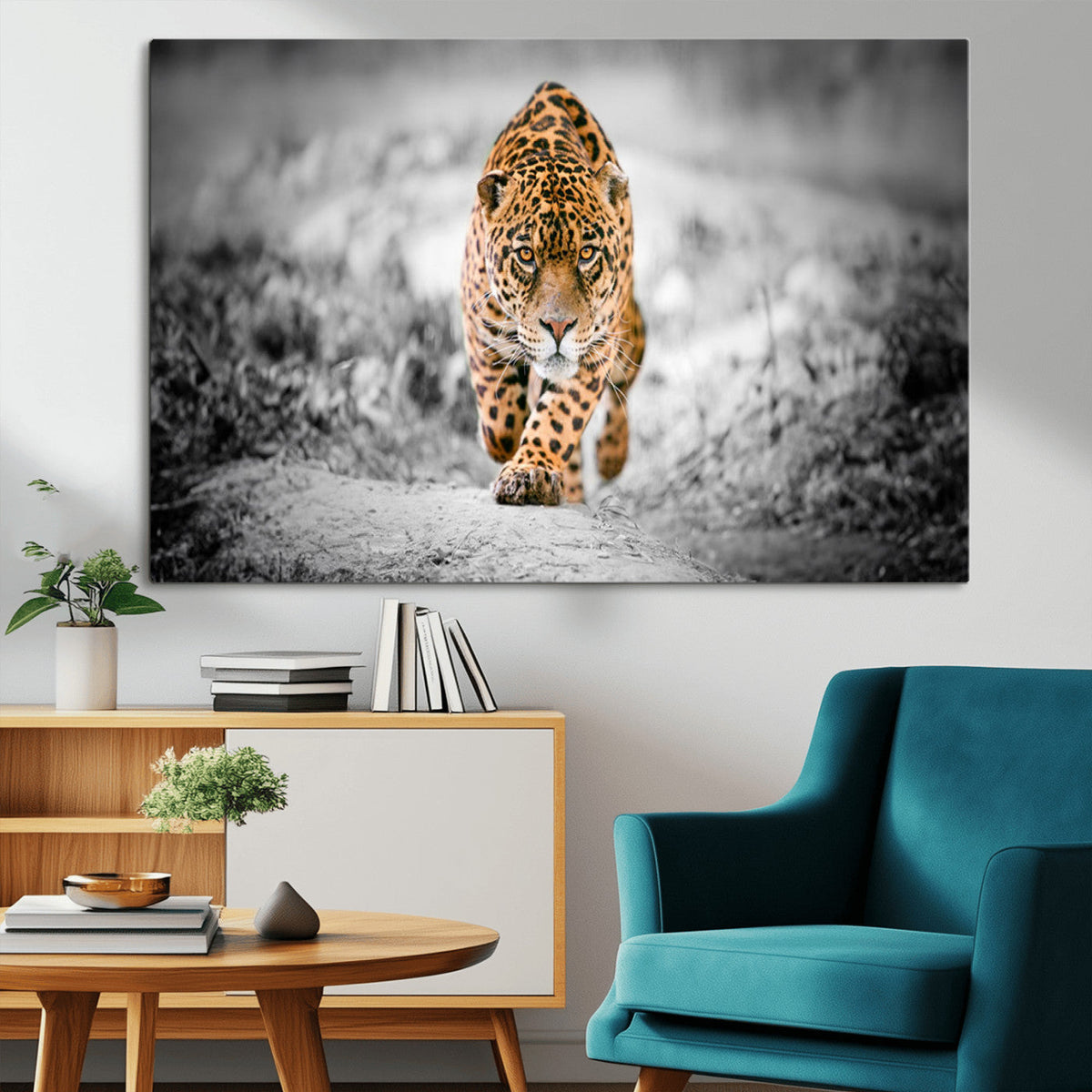 Jaguar Wall Art Canvas Print, Majestic Big Cat in Focused Pursuit