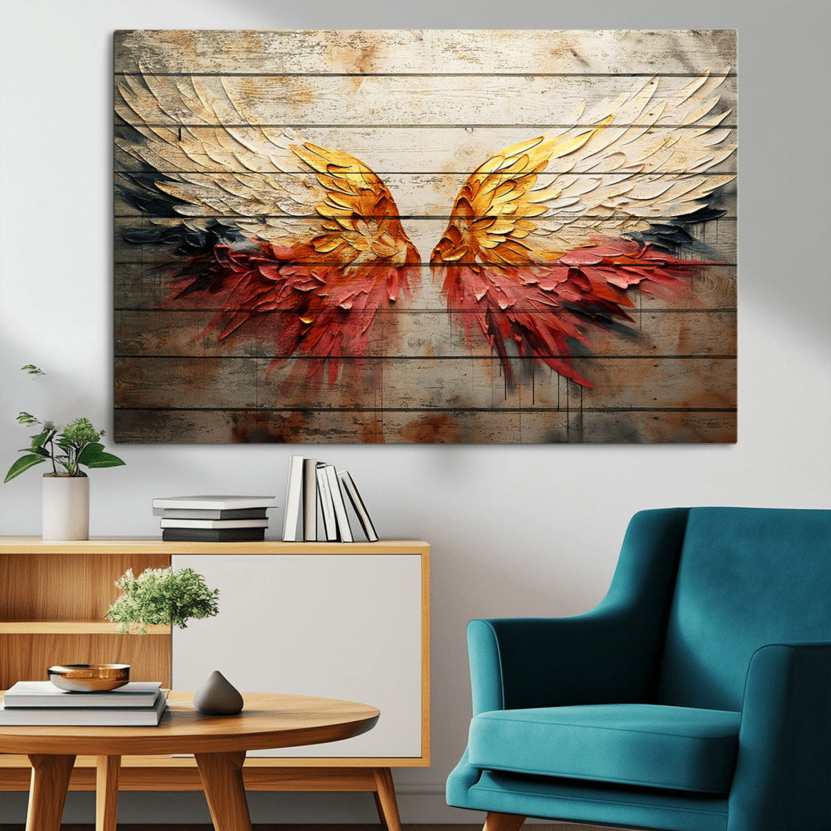 Abstract Angel Wings Canvas Wall Art, Modern Angelic Wings Decor, Framed and Ready to Hang