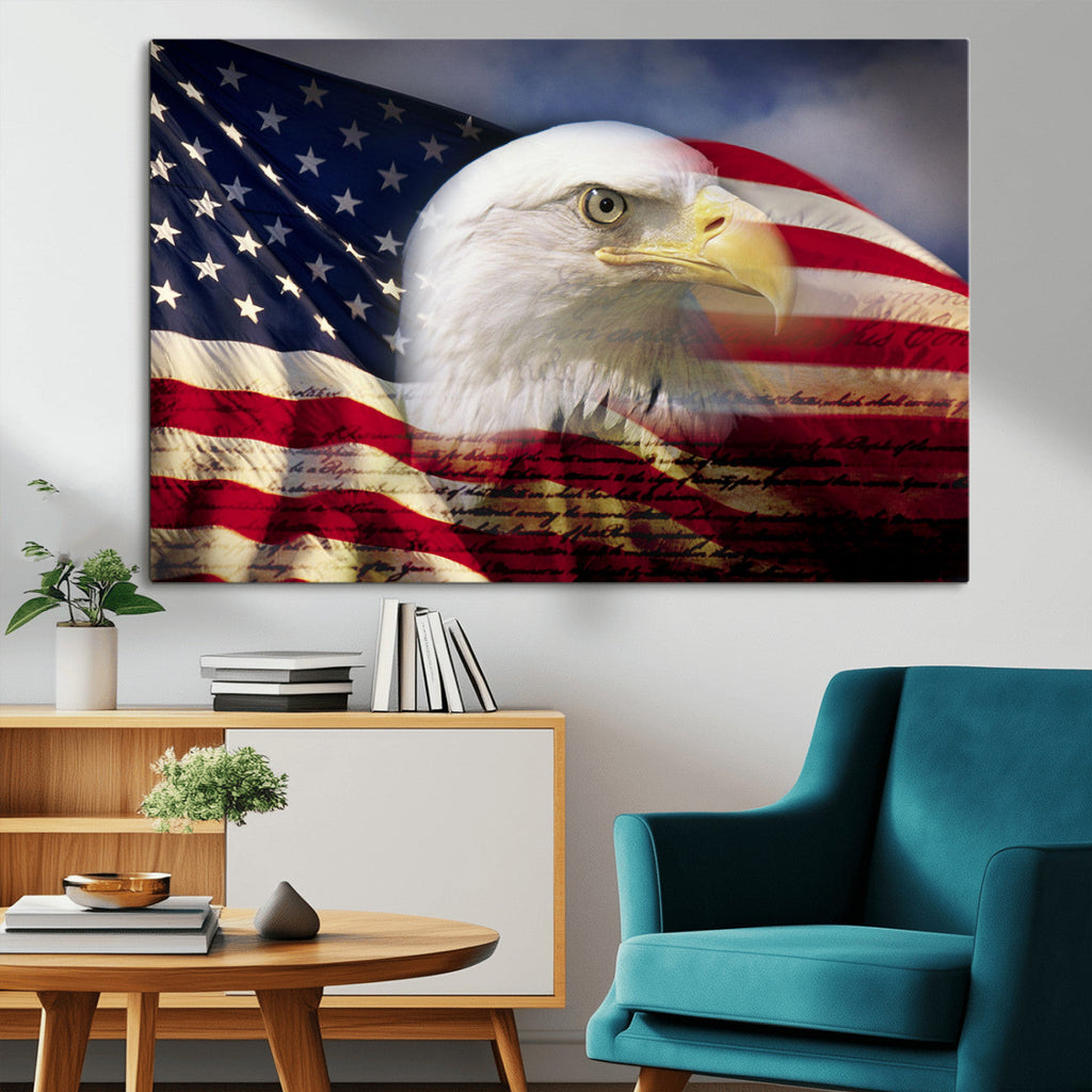 American Flag Eagle Symbol Wall Art Canvas Print, Patriotic American Flag Eagle Wall Art