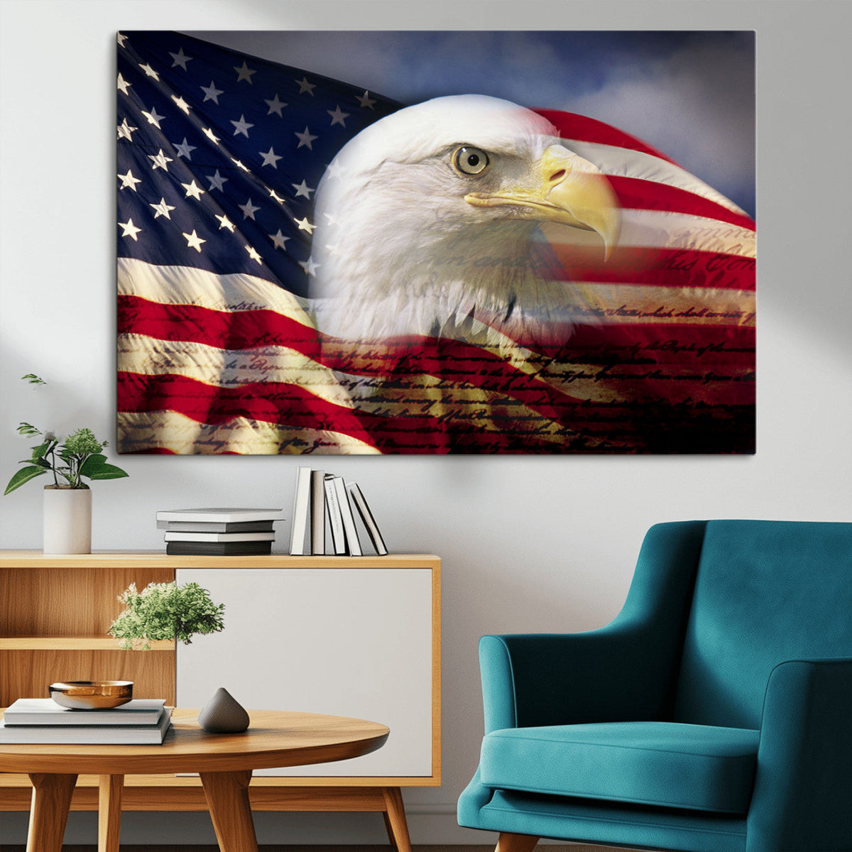 American Flag Eagle Symbol Wall Art Canvas Print, Patriotic American Flag Eagle Wall Art