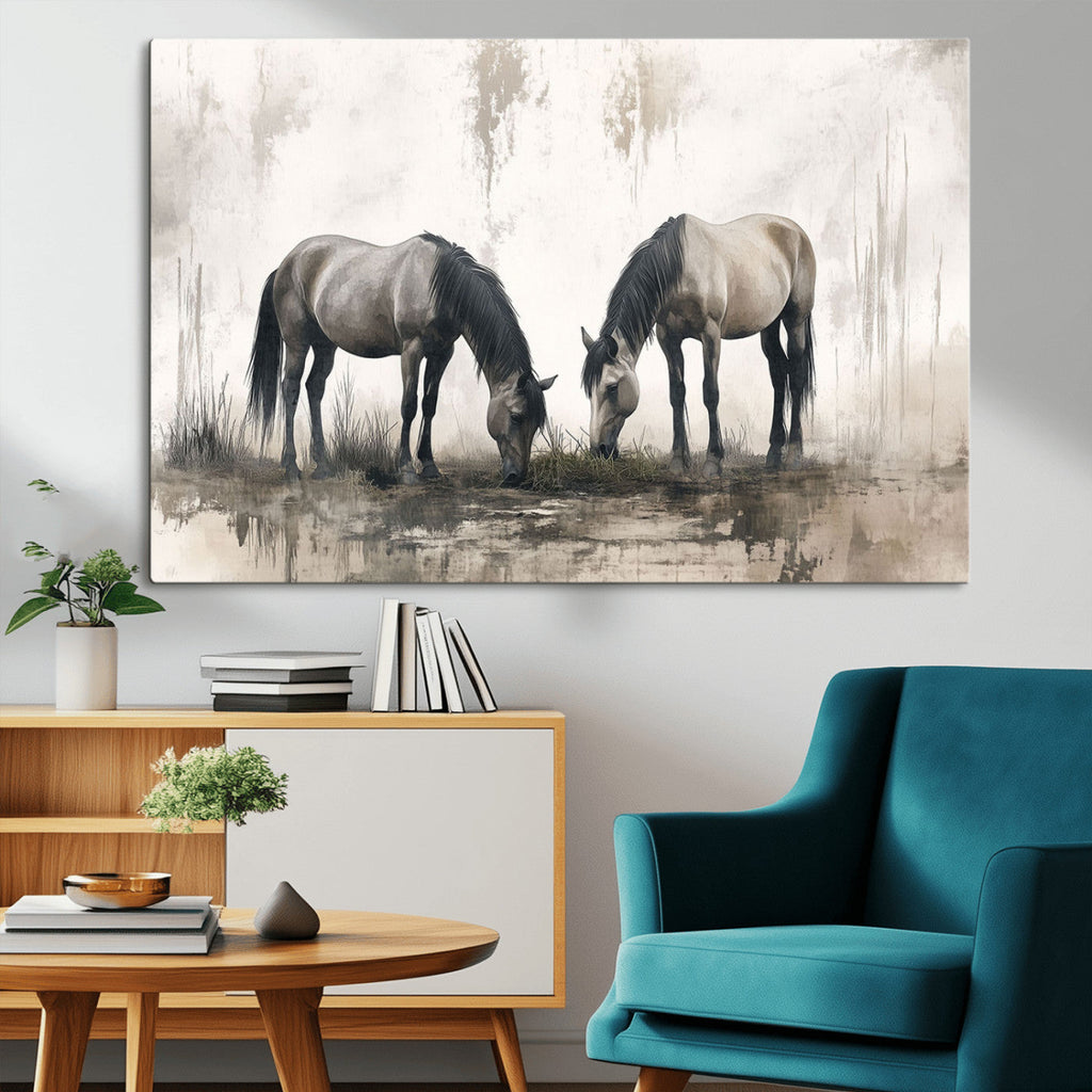 Chinese Ink Style Vintage Horses Wall Art Canvas Print