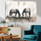 Chinese Ink Style Vintage Horses Wall Art Canvas Print