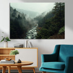 Misty Forest Wall Art, Tranquil Nature Landscape, Ready to Hang | Extra Large 3 Piece Canvas Wall Art