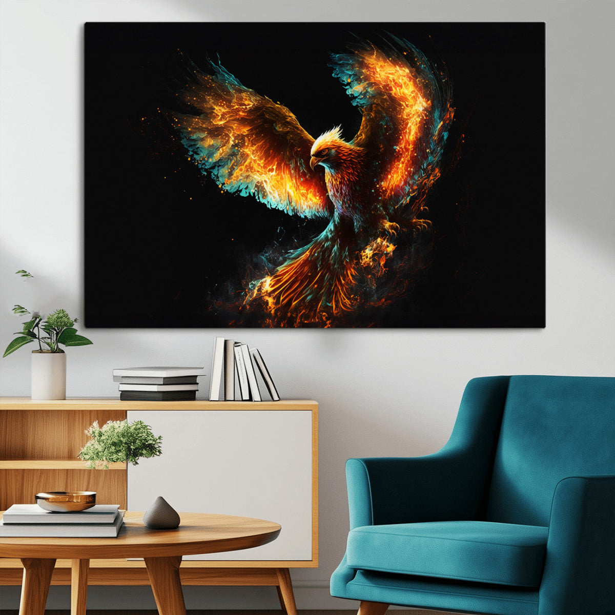 Fiery Phoenix Canvas Print | Ready to Hang Wall Art | Bold Fantasy Decor