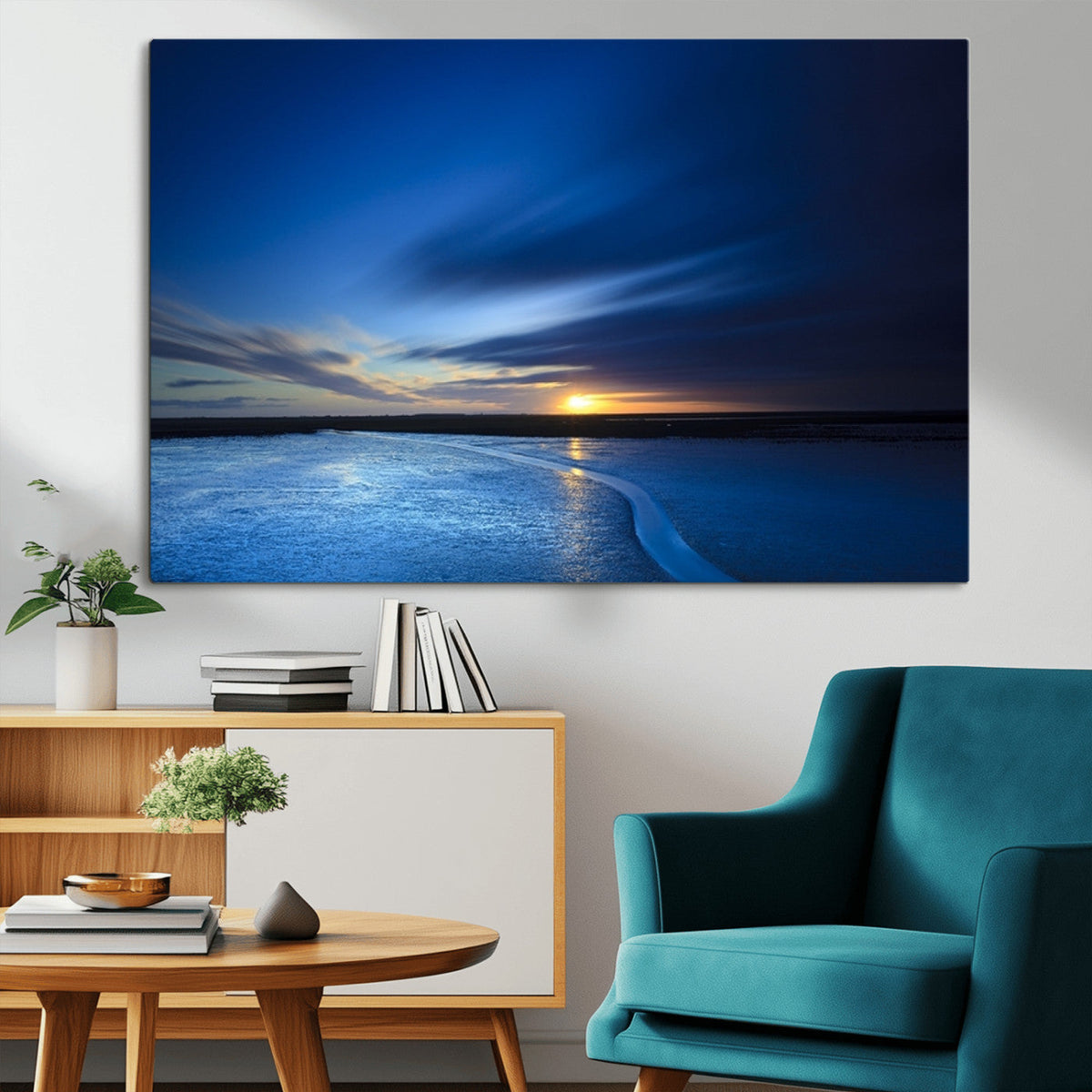 Blue Sunset Ocean Canvas Wall Art Print | Serene Coastal Horizon