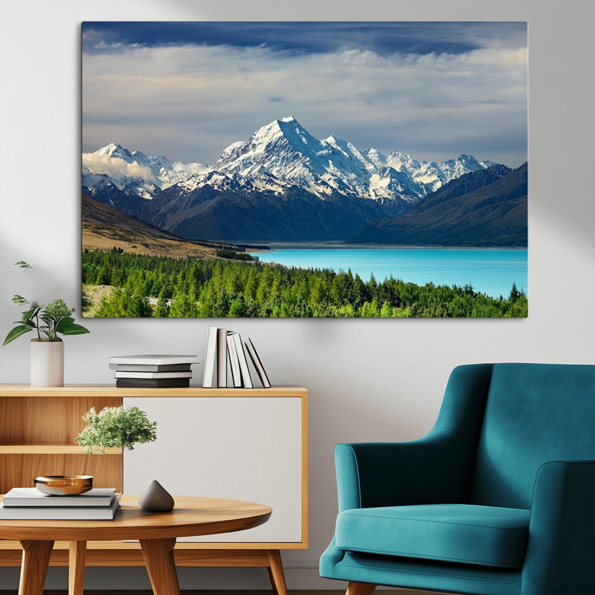 Mount Cook and Lake Pukaki Canvas Wall Art Print | Majestic Snow Capped Peaks