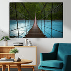 Suspension Bridge Over River Canvas Art | 3-Panel Nature Wall Art