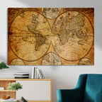 Vintage World Map Canvas Print | Antique Push Pin Travel Map