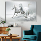 Large Wall Art Canvas Print, Beautiful Running White Horses