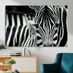 Zebra Wall Art | Zebra Close Up Canvas Print | Framed Black and White Wildlife