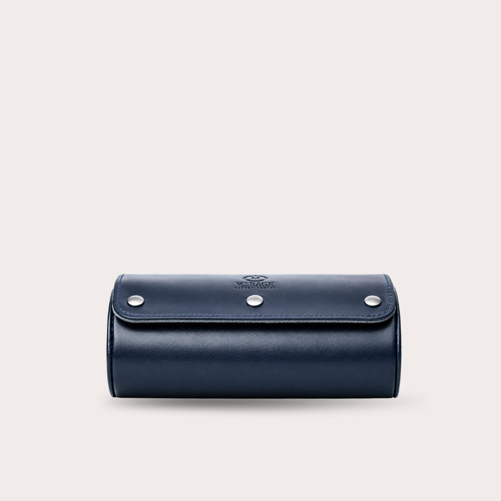2 Watch Travel Case Vegan Leather Watch Roll (Midnight Blue)