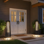 2 Piece Solar Powered Lantern Wicker Solar Patio Lamp Black