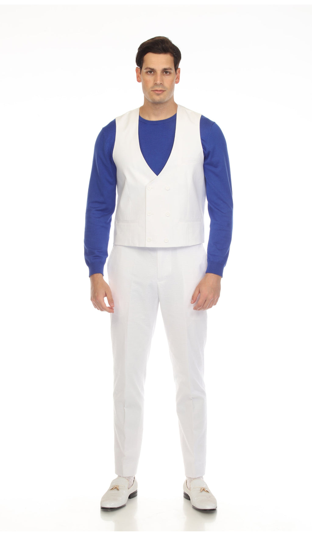 Men's White Double Breasted Seersucker Vest – Grant