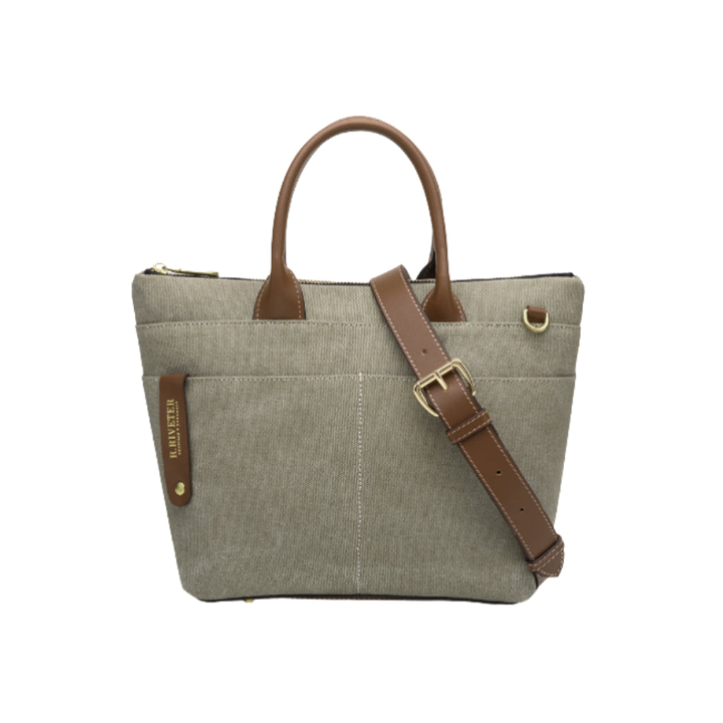 Dot Tote | Fatigue Washed Canvas + Brown Leather
