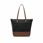 Harriet Tote Bag | Black Washed Canvas + Brown Leather