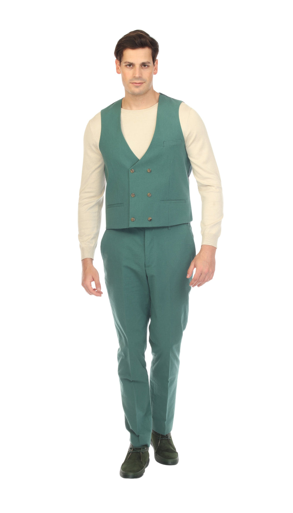 Men's Hunter Green Double Breasted Seersucker Vest – Grant