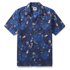 Dark Blue Hawaiian Shirt For Men Peony Shirt Camp Collar 100% Cotton Shirt