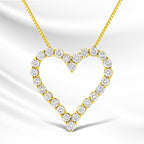 14K Yellow Gold Plated .925 Sterling Silver 2.00 Cttw Shared Prong-Set Round Brilliant-Cut Diamond Open Heart 18" Pendant Necklace (K-L Color, I2-I3 Clarity)