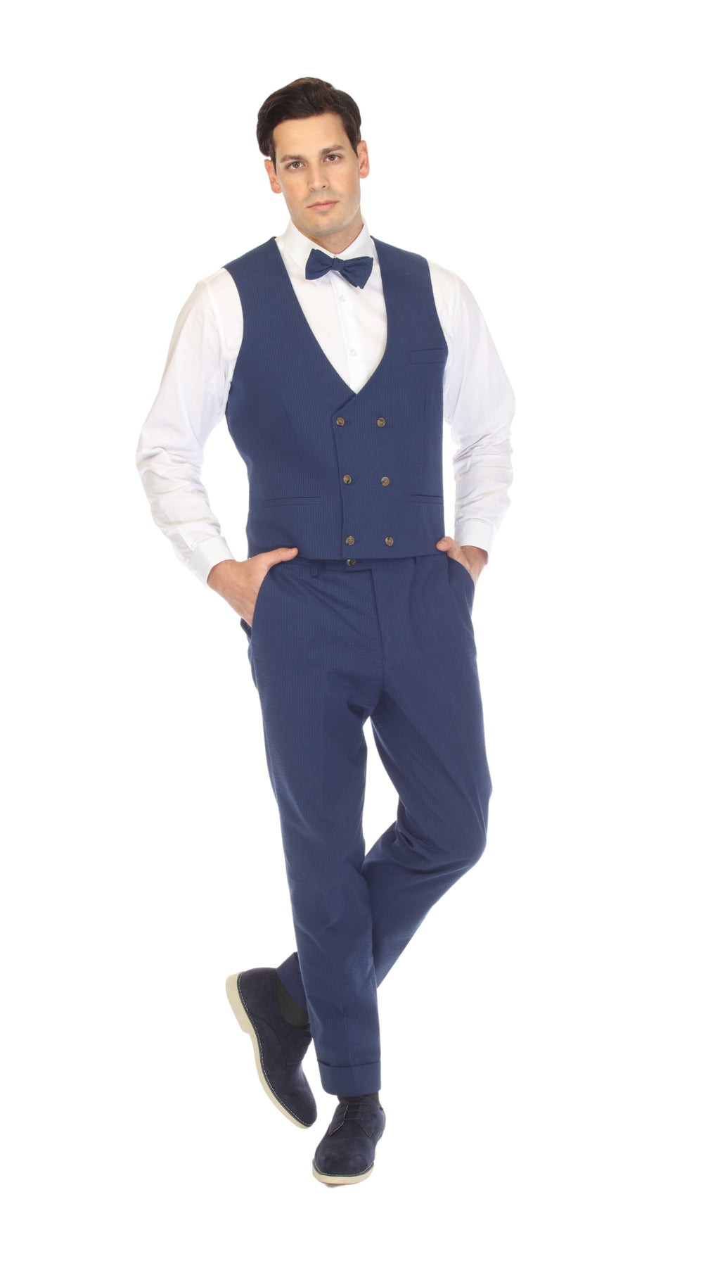 Men's Blue Double Breasted Seersucker Vest – Grant