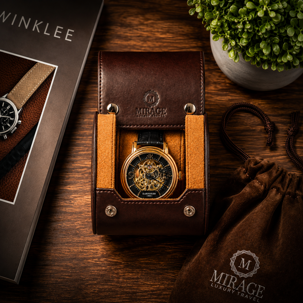 1 Watch Travel Case Vegan Leather Watch Roll (Espresso Brown)