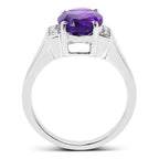 3.12 Carat Genuine  Amethyst and White Topaz .925 Sterling Silver Ring