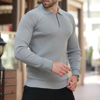 Quarter-Zip Small Rib Knit Polo Sweater // Gray