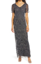 Pisarro Nights Beaded Mesh Gown - Grey