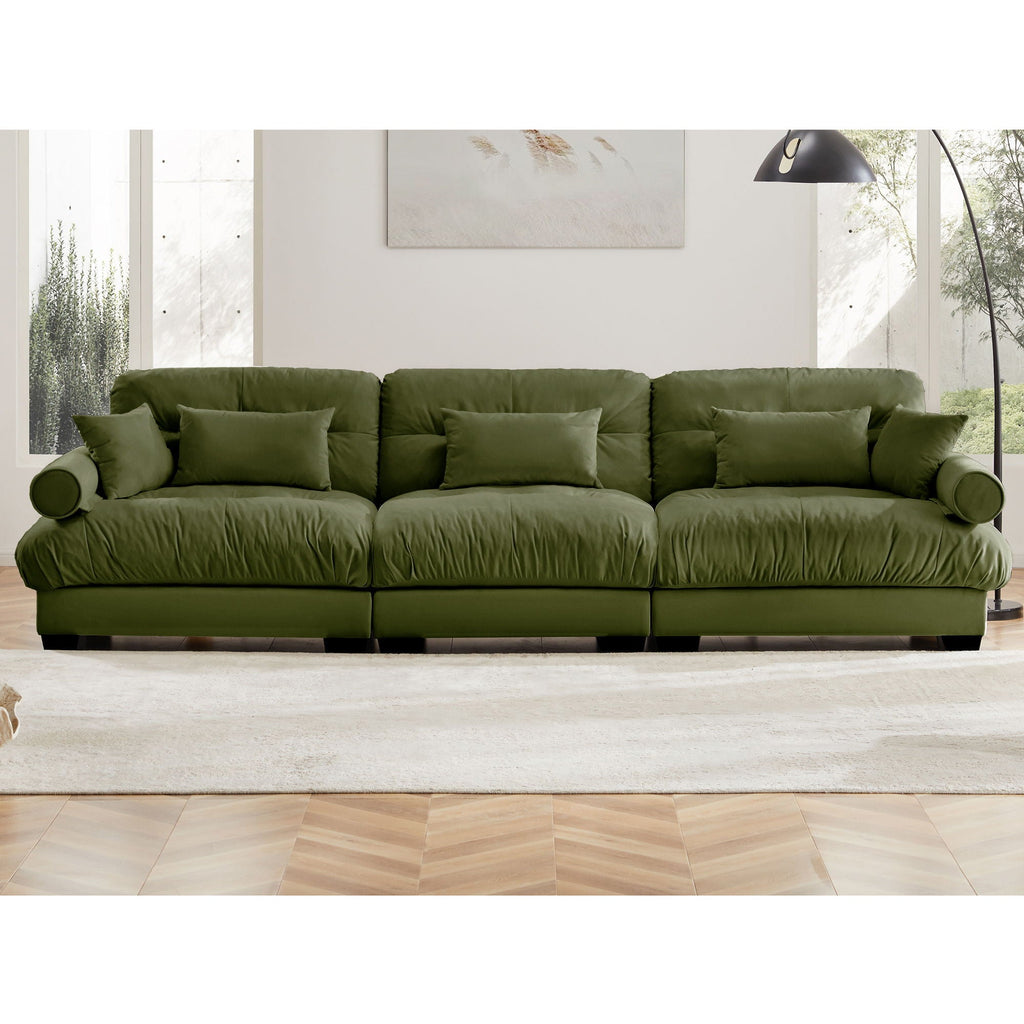 Modern Sofa With Bolstered Armrests And Pillows