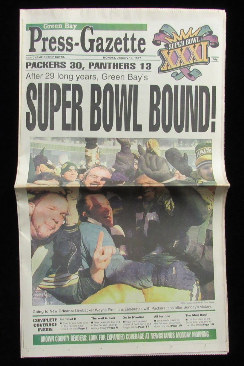 Packers Green Bay Press-Gazette Newspaper NFC and Super Bowl Champs 1997 185385
