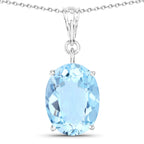 11.25 Carat Genuine Swiss Blue Topaz .925 Sterling Silver Pendant