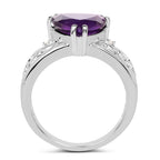 2.71 Carat Genuine Amethyst and White Topaz .925 Sterling Silver Ring