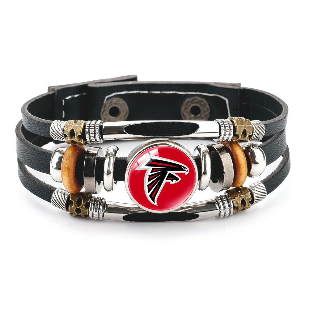 Leather Sports Team Logo Bracelet – Adjustable Fans Wristband Gift for Game Day & Holidays