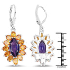 6.54 Carat Genuine Amethyst & Madeira Citrine .925 Sterling Silver Earrings