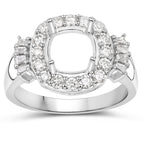 0.73 Carat Genuine White Diamond 14K White Gold Semi Mount Ring - holds 8x8mm Cushion Gemstone