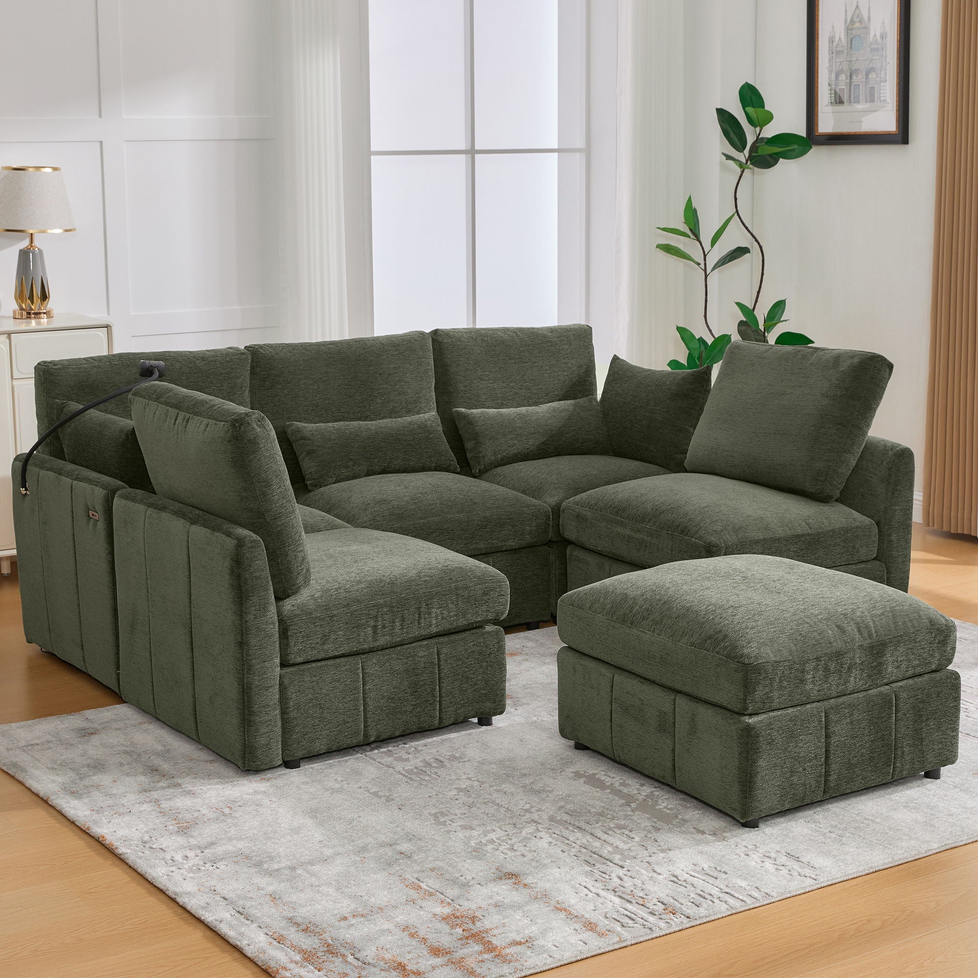 Modern Modular U-Shaped Sofa Bed With Movable Ottoman