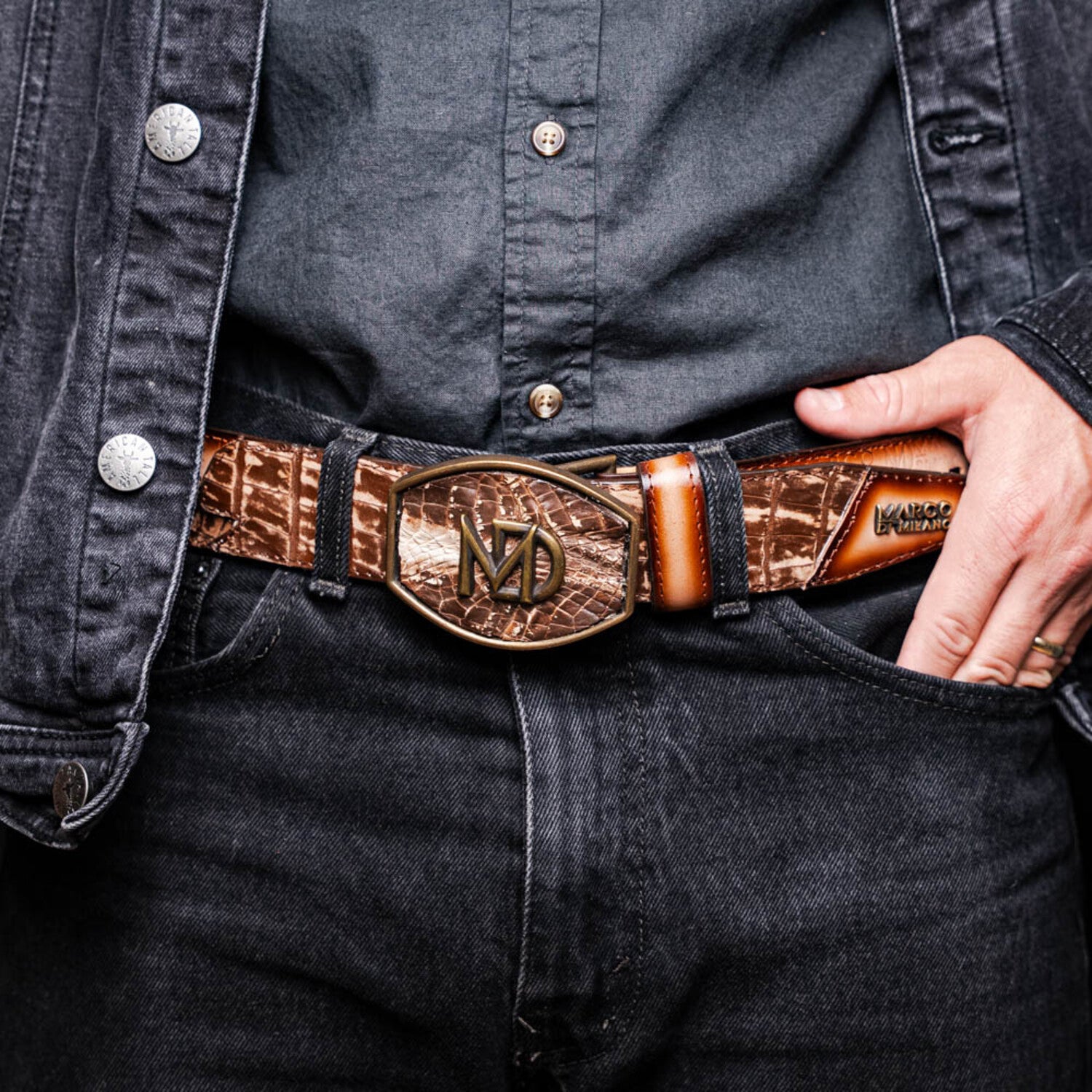 Montana // Caiman & Calf Leather Belt // Stone Brown