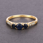 0.56 Carat Genuine Blue Sapphire and White Diamond 14K Yellow Gold Ring