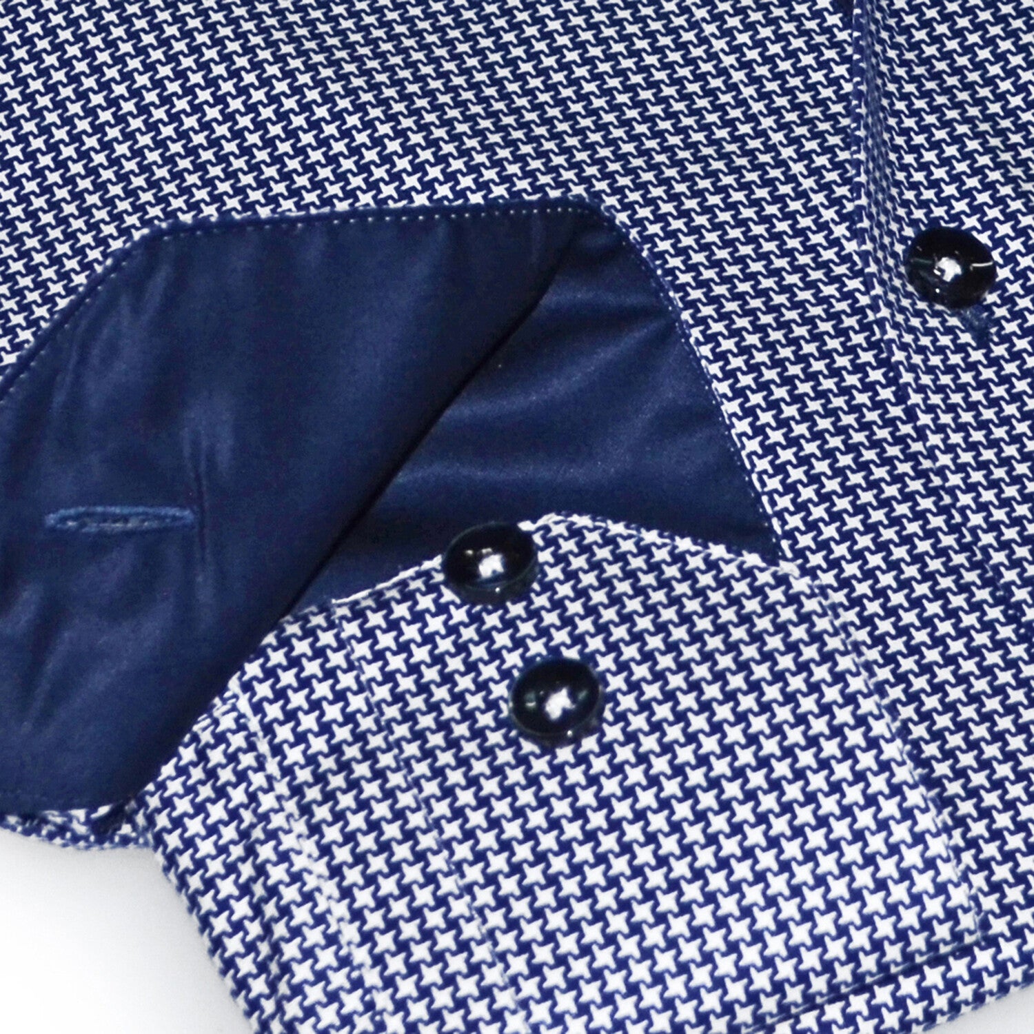Contrast Collar & Cuff Button Up // Navy Houndstooth + Solid Navy Trim