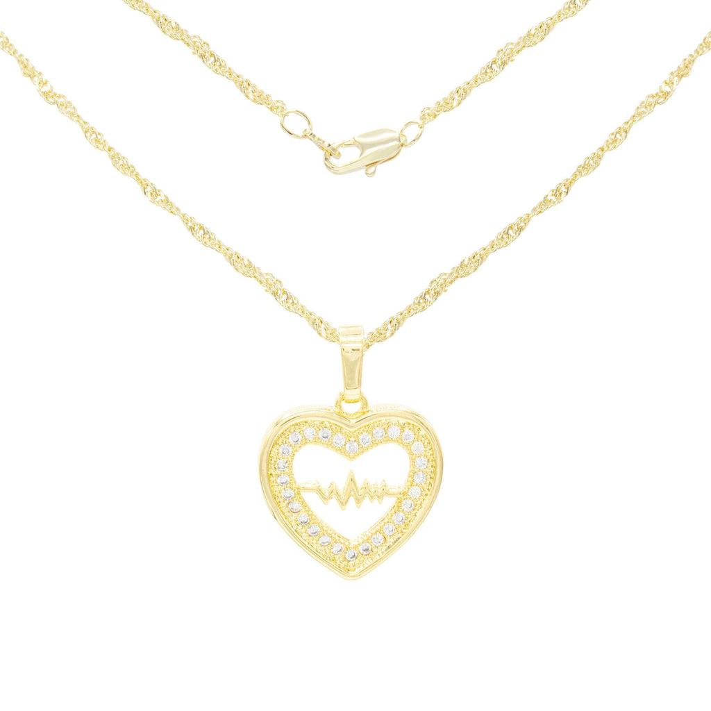 Cubic Zirconia 14K Gold Filled Pulsing Heart Pendant Necklace Set