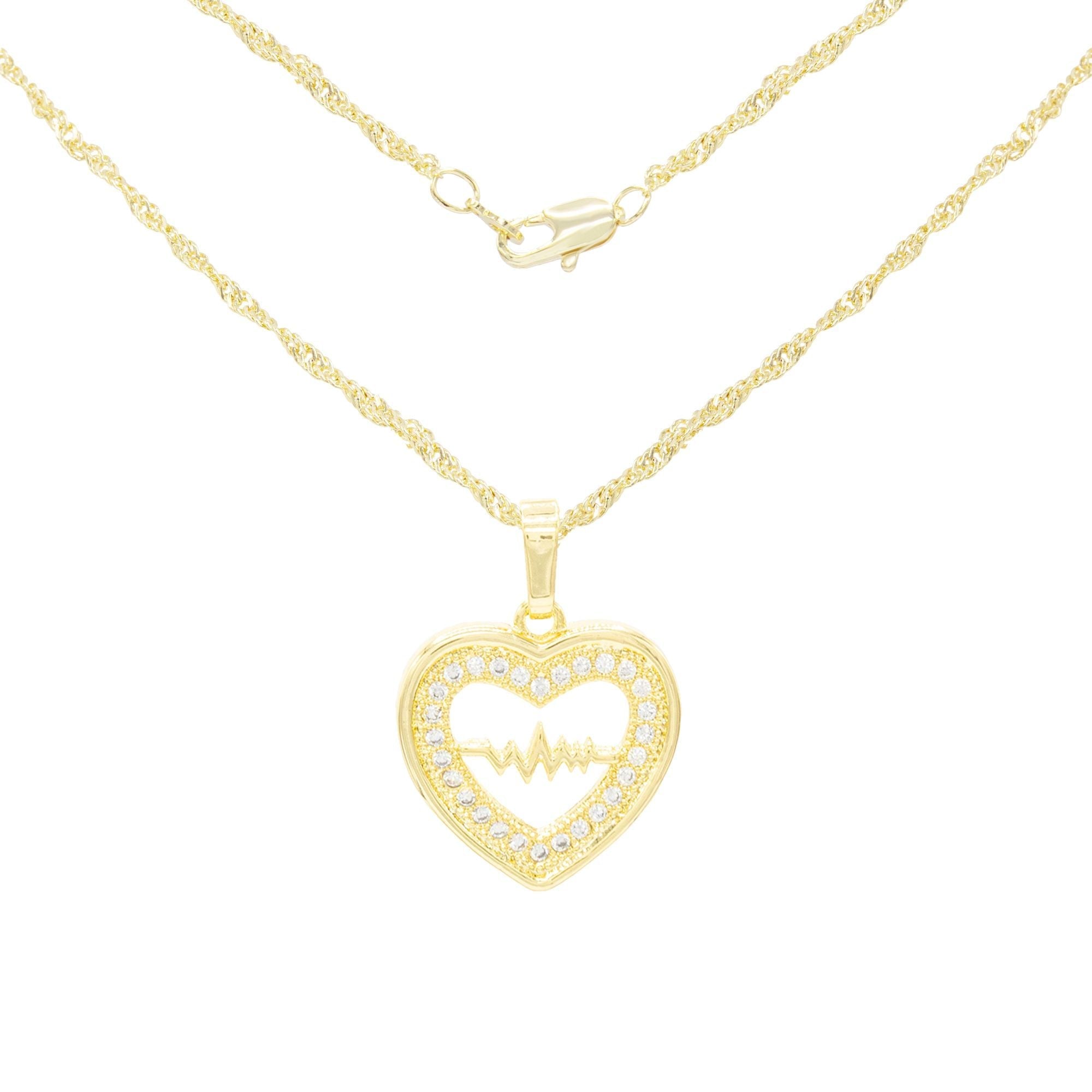 Cubic Zirconia 14K Gold Filled Pulsing Heart Pendant Necklace Set