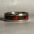 Damascus Steel Band // Crimson Red Opal, Meteorite Dust // 8mm Width