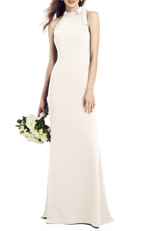 After Six Bow Neck Crepe Gown in Ivory, Size 4